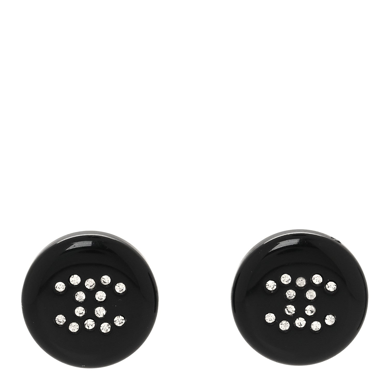 Chanel Resin Crystal CC Round Stud Earrings Black 1 of 5
