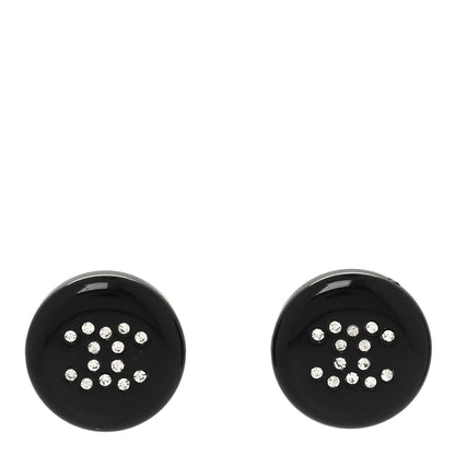 Chanel Resin Crystal CC Round Stud Earrings Black 1 of 5