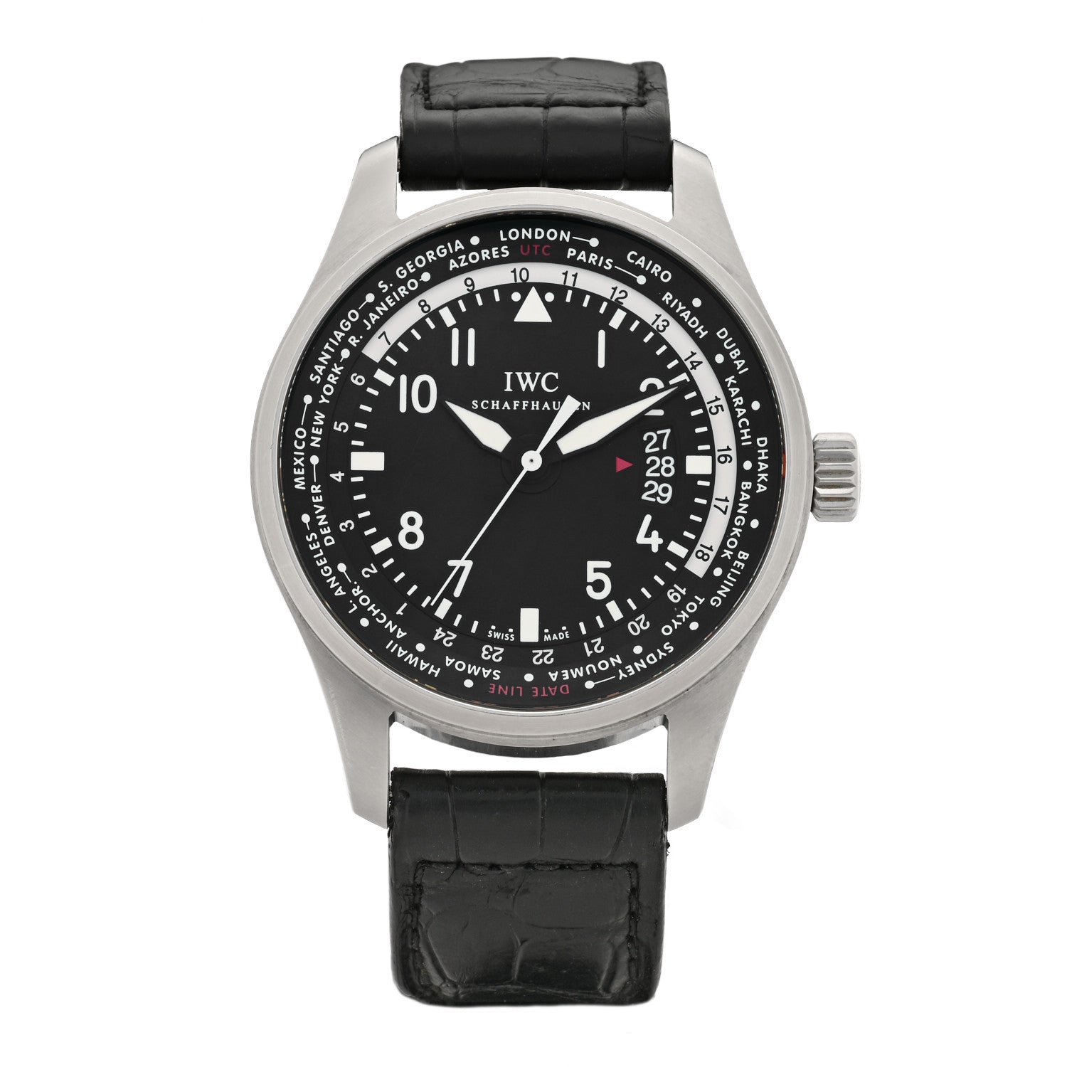 IWC Stainless Steel Alligator 45mm Pilot Worldtimer Automatic Watch Black IW326201 1 of 4