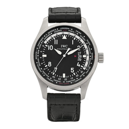 IWC Stainless Steel Alligator 45mm Pilot Worldtimer Automatic Watch Black IW326201 1 of 4