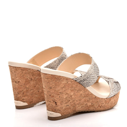 Jimmy Choo Snakeskin Cork Parker Wedge Sandals 38.5 Natural 4 of 8