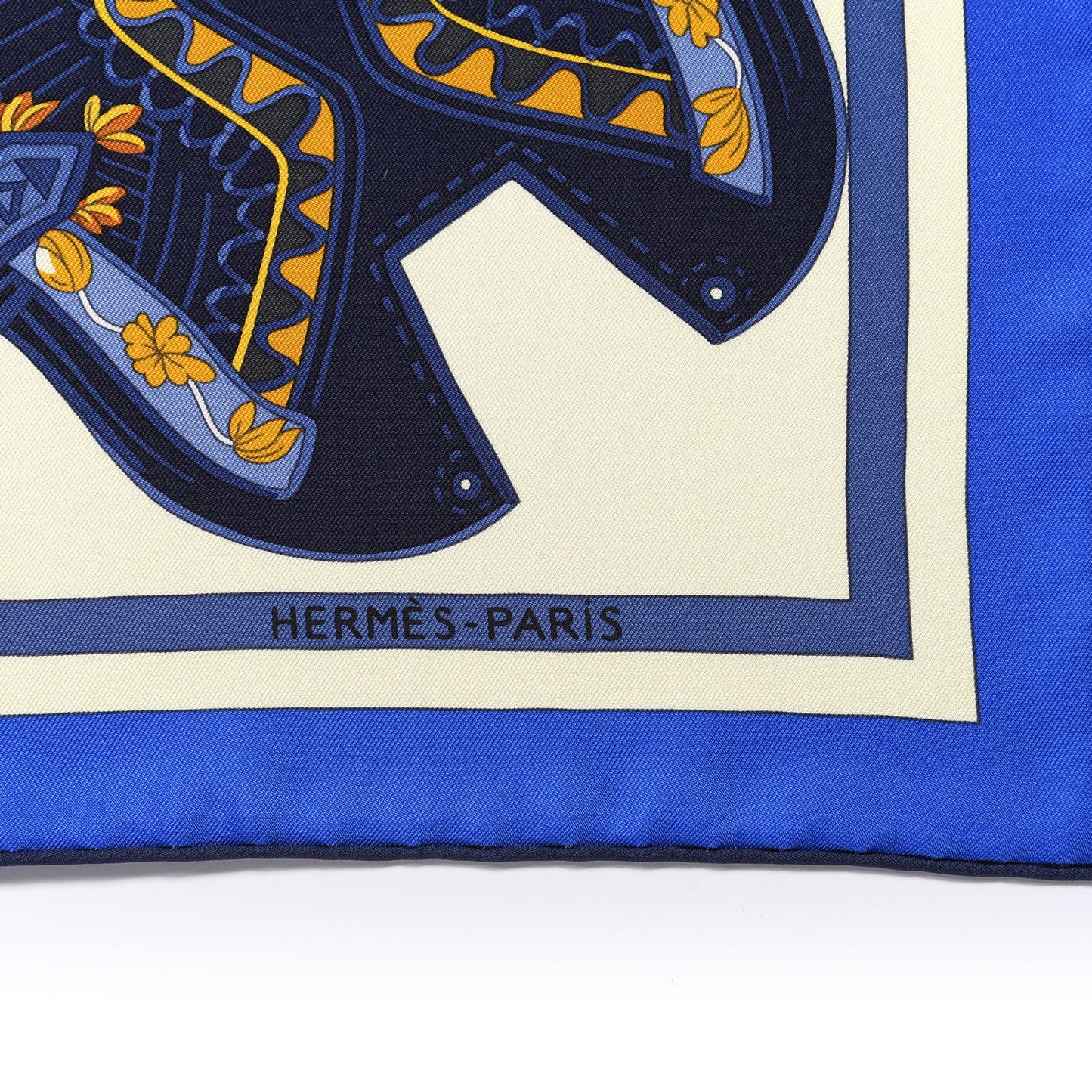 Silk Tapis De Selle Scarf 90 Vanille Bleu Royal Gold