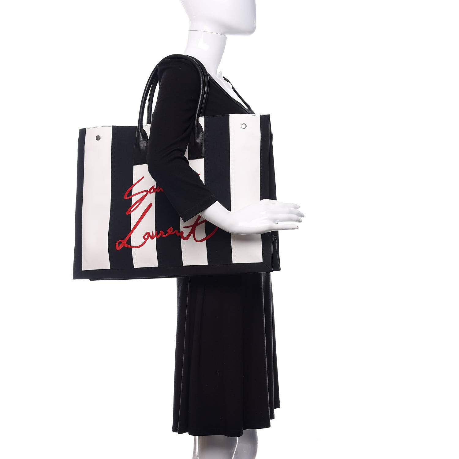Saint Laurent Canvas Noe Striped Tote Black White 2 of 9