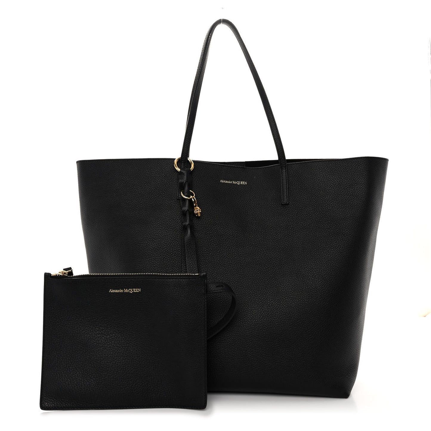 Grained Calfskin Skull Open Shopper Tote Black