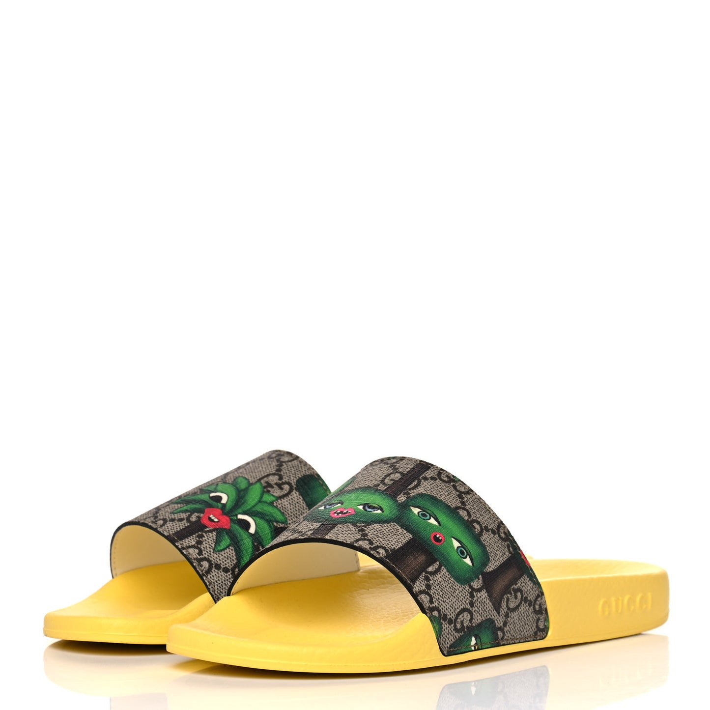 GG Supreme Monogram Smiling Plants Slide Sandals 35 Yellow Multicolor