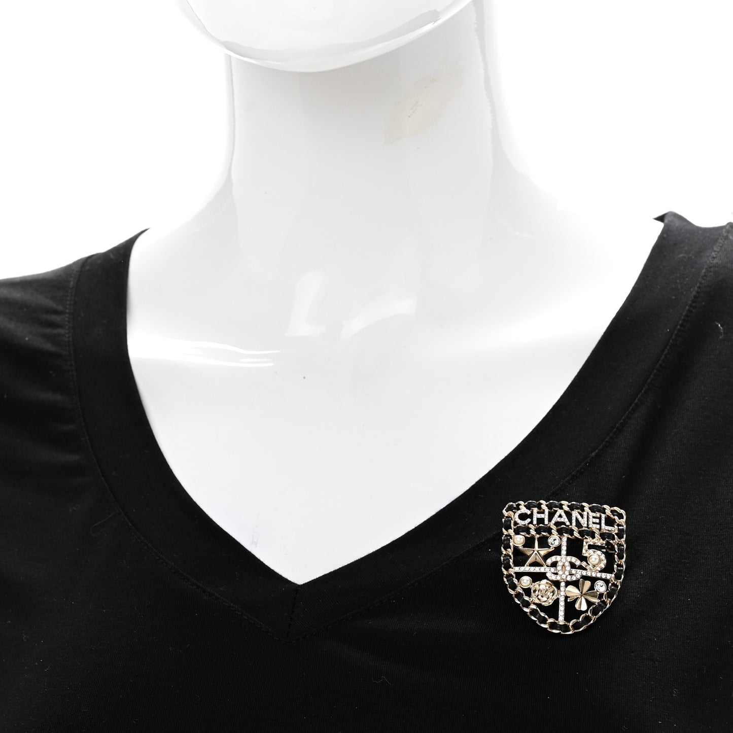 Lambskin Pearl Strass Sergeant Chanel Shield Brooch Gold