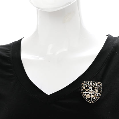 Chanel Lambskin Pearl Strass Sergeant Chanel Shield Brooch Gold 2 of 7