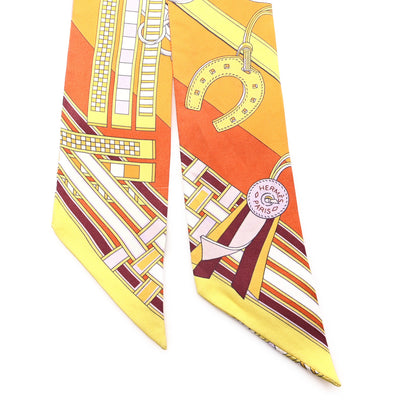 Hermes Silk Brides et Gris Twilly Orange Jaune Rose 2 of 4