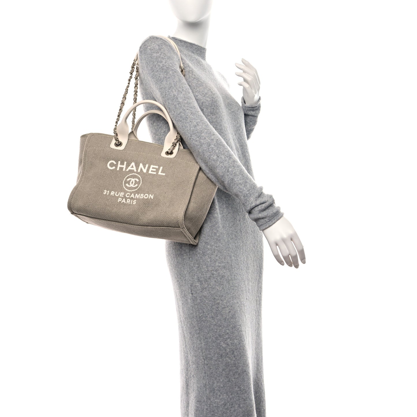 Mixed Fibers Calfskin Small Deauville Tote Light Grey