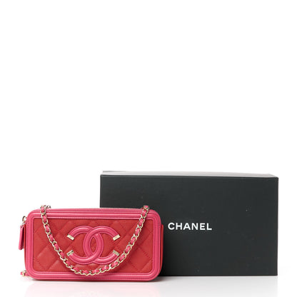 Chanel Caviar Quilted CC Filigree Clutch With Chain Red 14 of 14