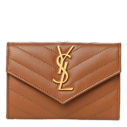 Saint Laurent Grain De Poudre Matelasse Chevron Small Monogram Envelope Wallet Natural Dark 1 of 10