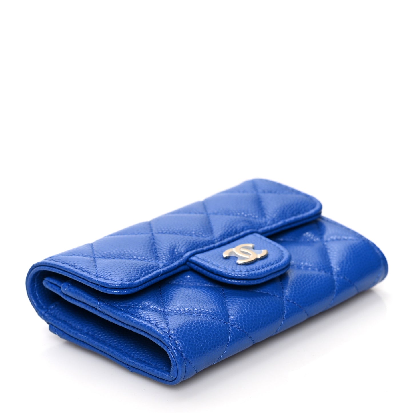 Caviar Quilted Flap Card Holder Wallet Blue