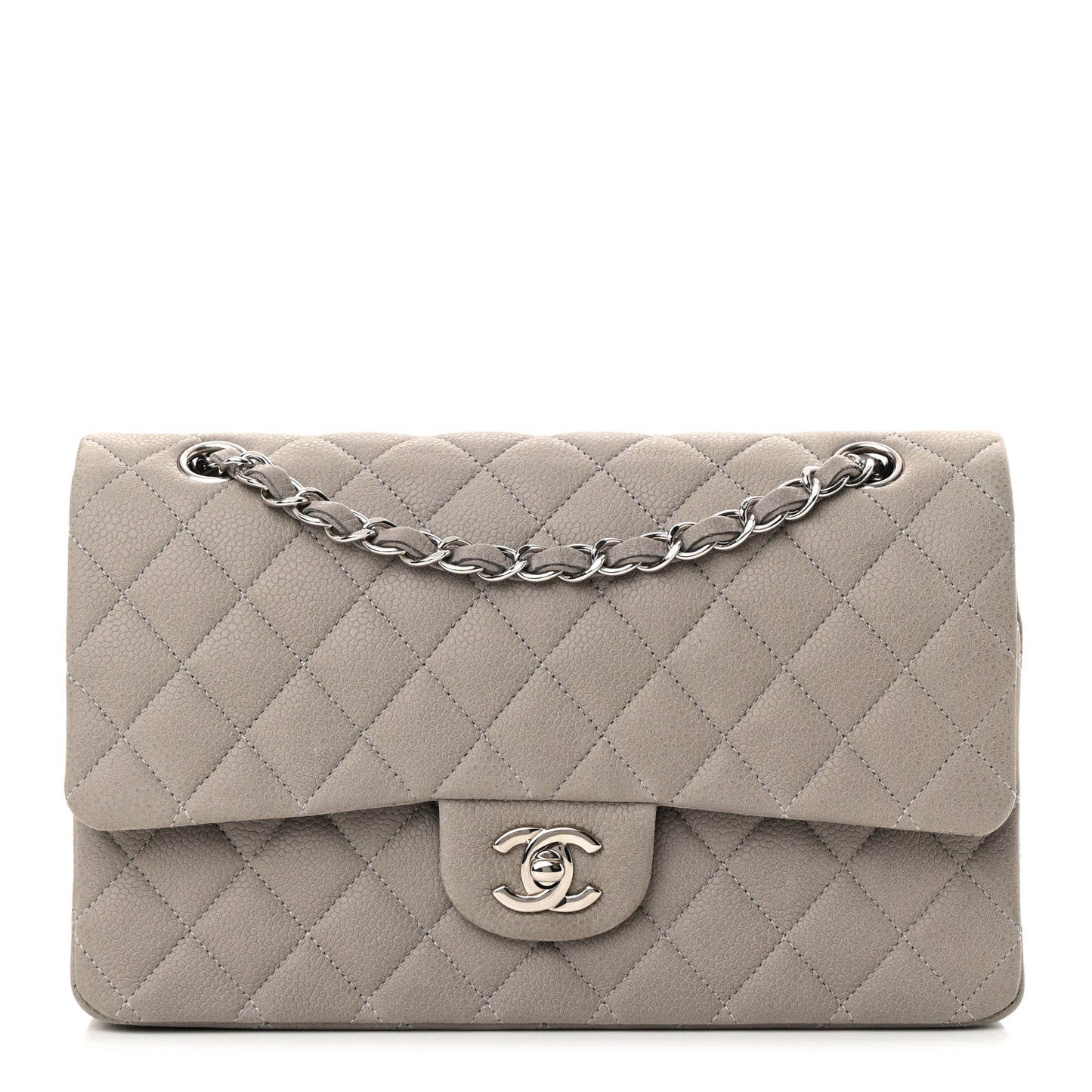 Iridescent Caviar Quilted Medium Double Flap Grey