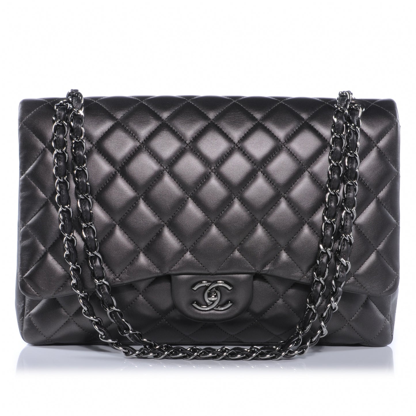 Lambskin Maxi Single Flap Flap Dark Grey