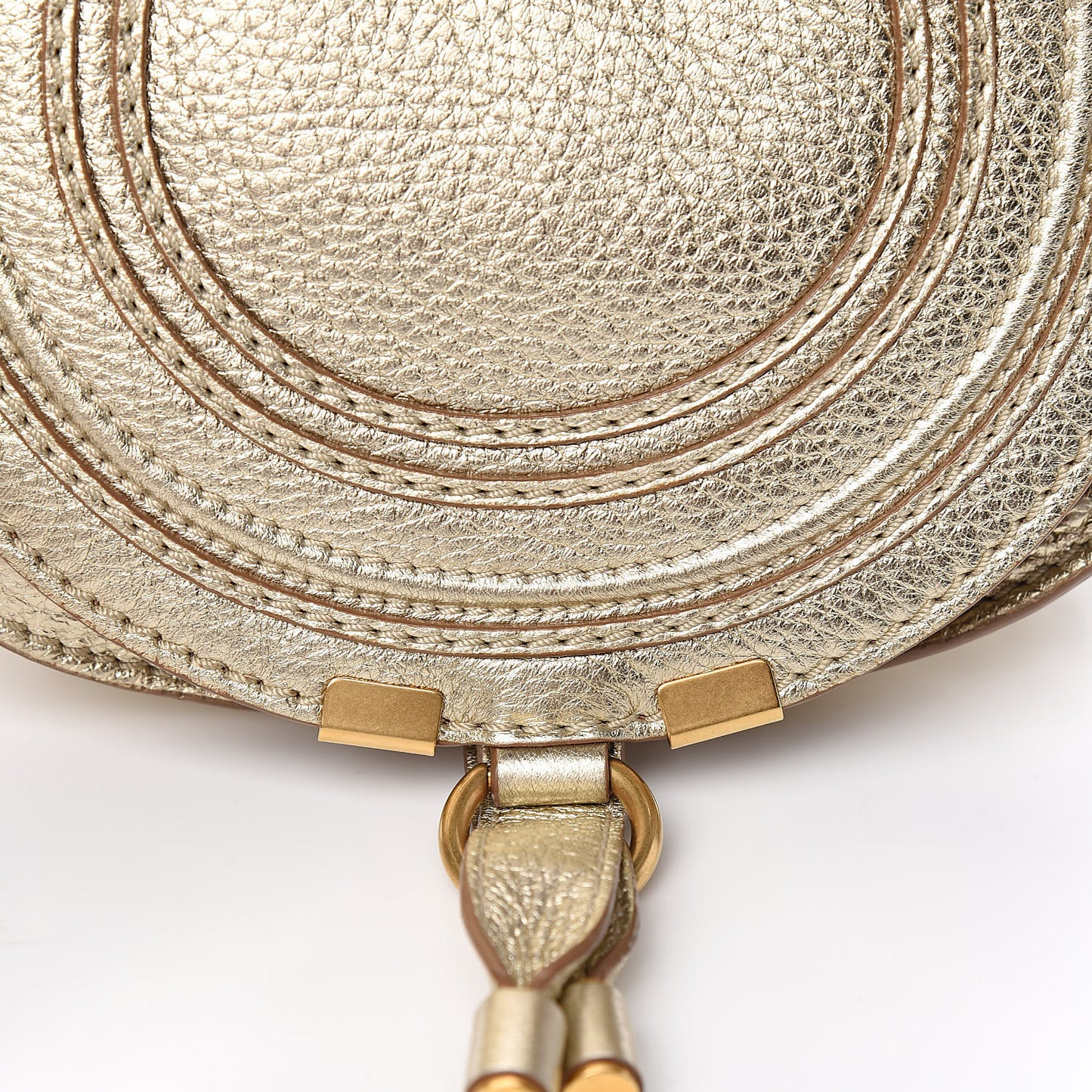 Metallic Calfskin Mini Marcie Round Crossbody Bag Gold