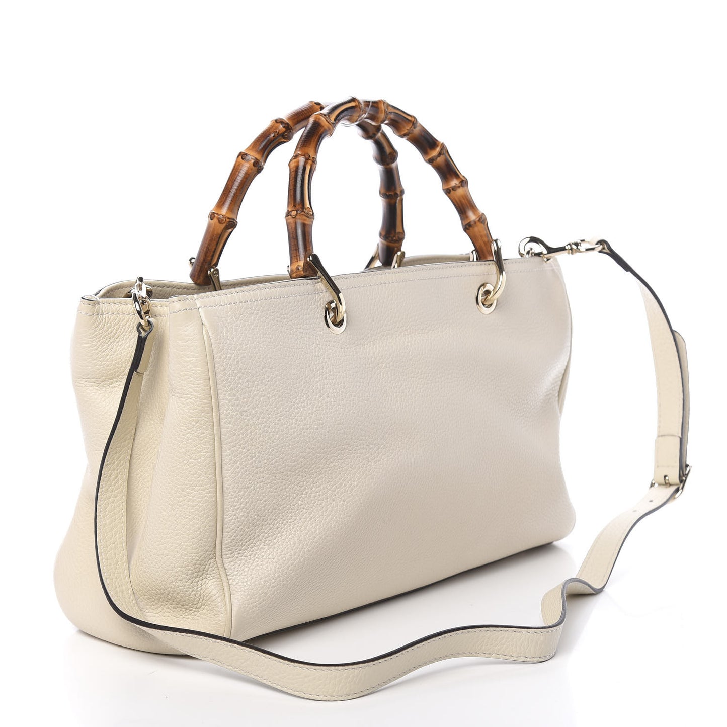 Pebbled Calfskin Medium Bamboo Shopper Tote Off White