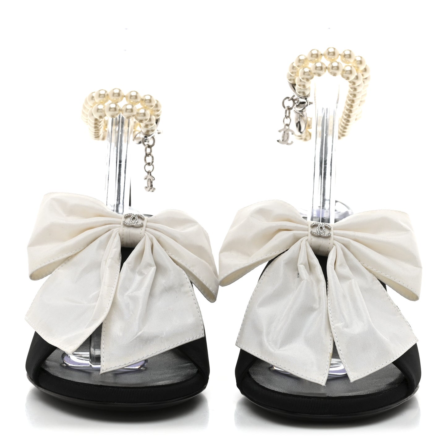Silk Pearl Ankle Strap Sandals 37 Black White
