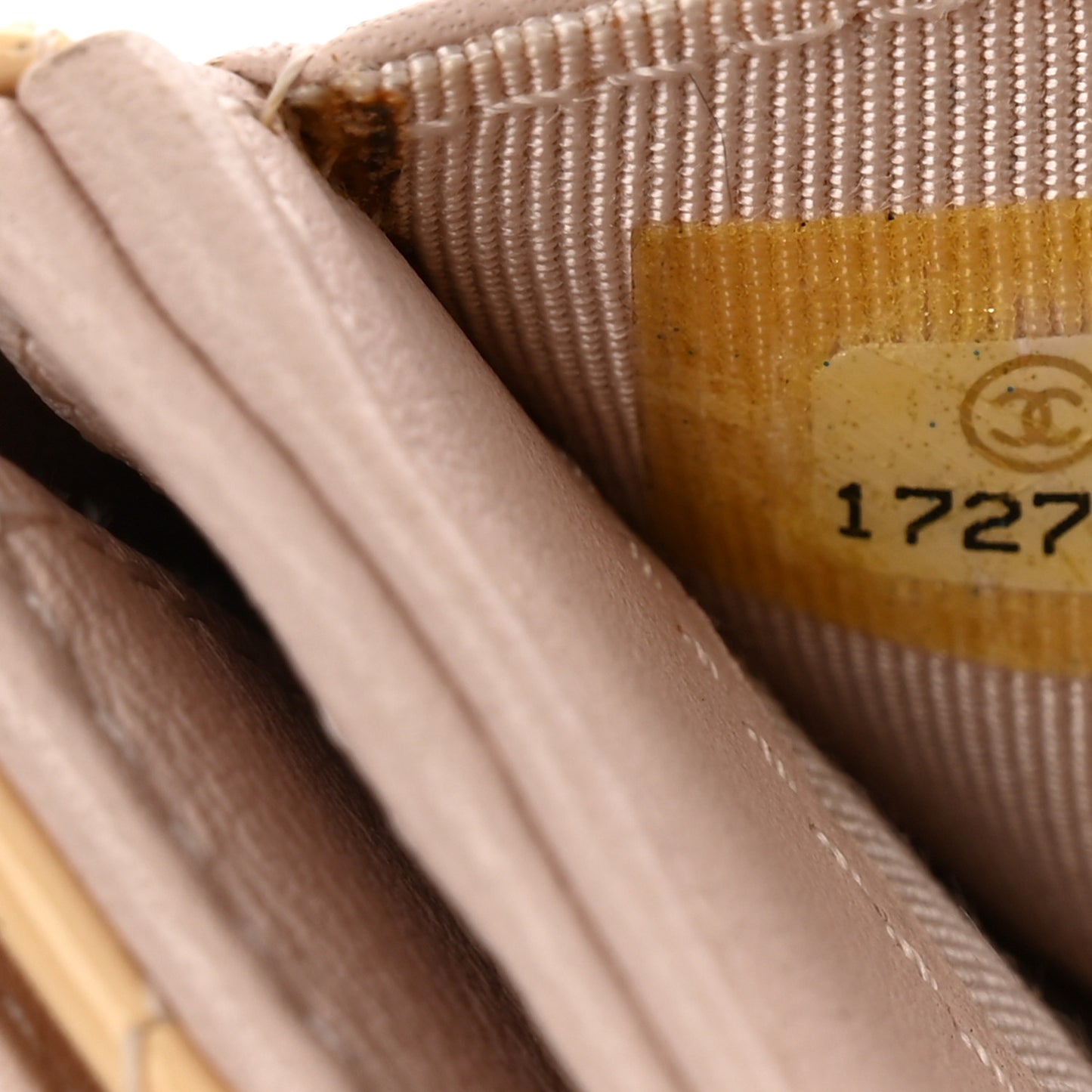 Striated Patent Quilted Compact French Flap Wallet Beige Light Pink
