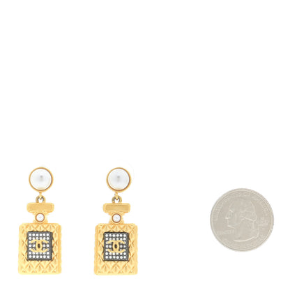 Chanel Crystal Pearl CC Perfume Bottle Drop Earrings Gold 2 of 6