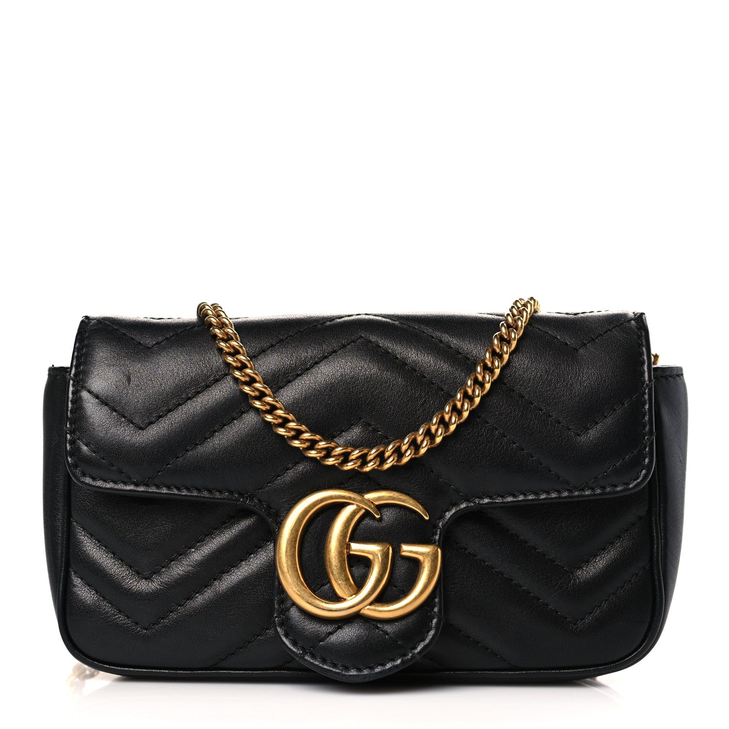 Gucci Calfskin Matelasse Super Mini GG Marmont Shoulder Bag Black 1 of 9