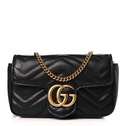 Gucci Calfskin Matelasse Super Mini GG Marmont Shoulder Bag Black 1 of 9