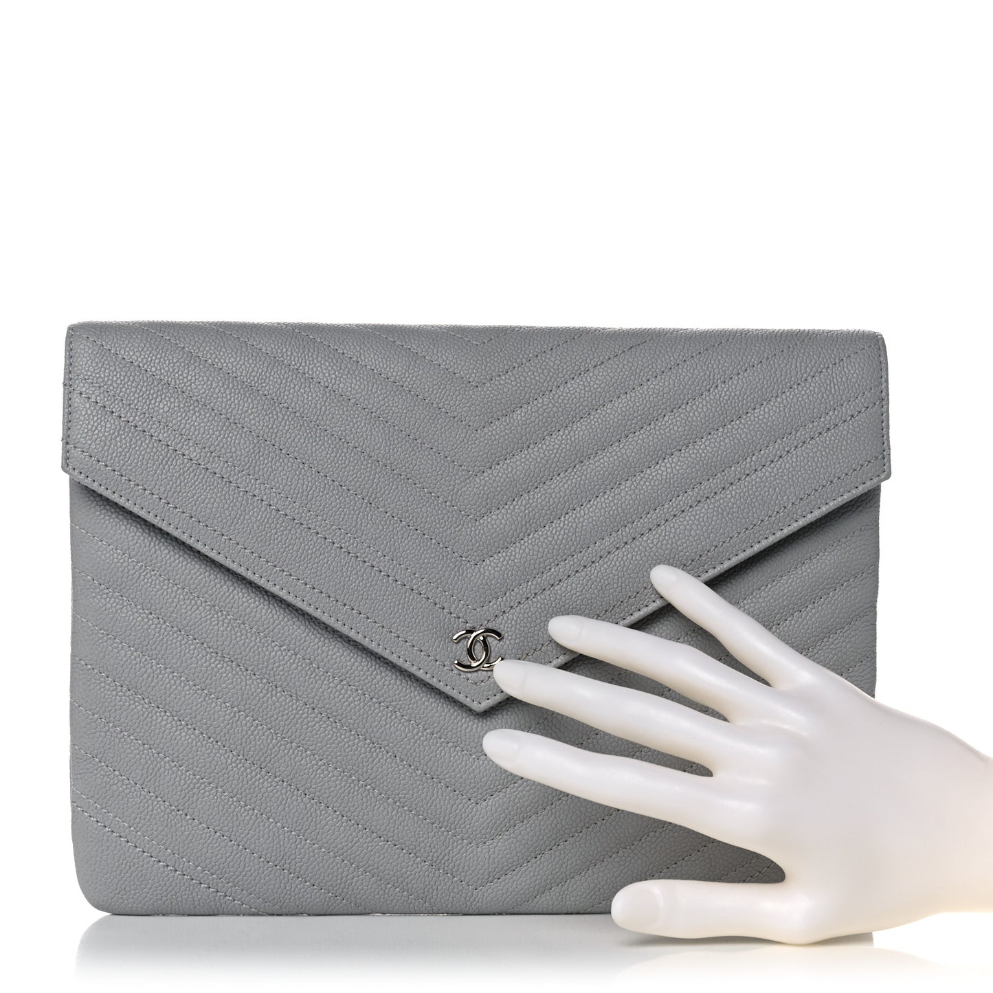 Caviar Chevron Quilted Small Statement Pouch Grey