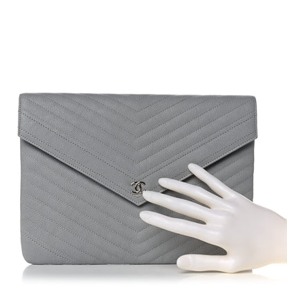 Chanel Caviar Chevron Quilted Small Statement Pouch Grey 2 of 10