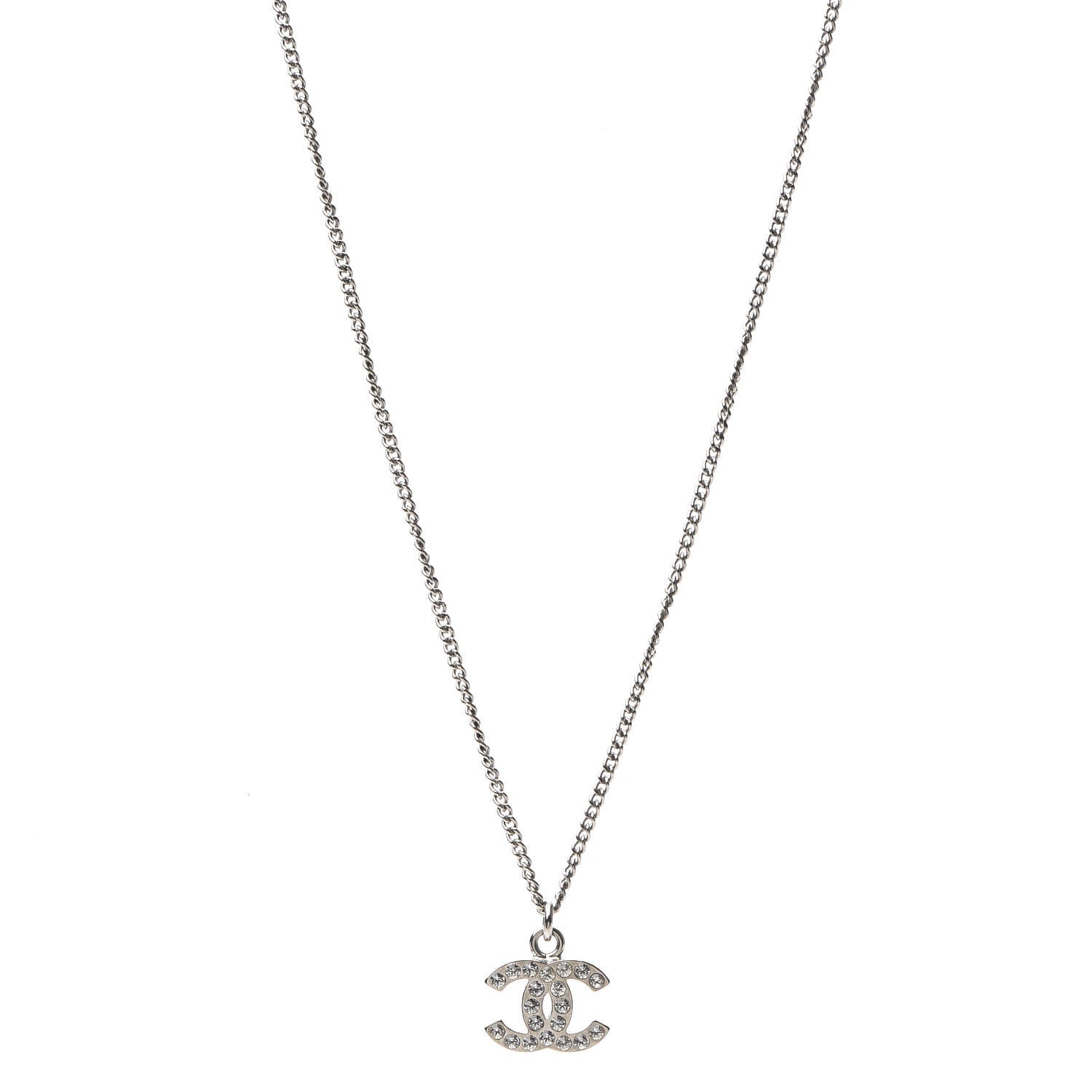 Chanel Crystal Timeless CC Necklace Silver 1 of 5