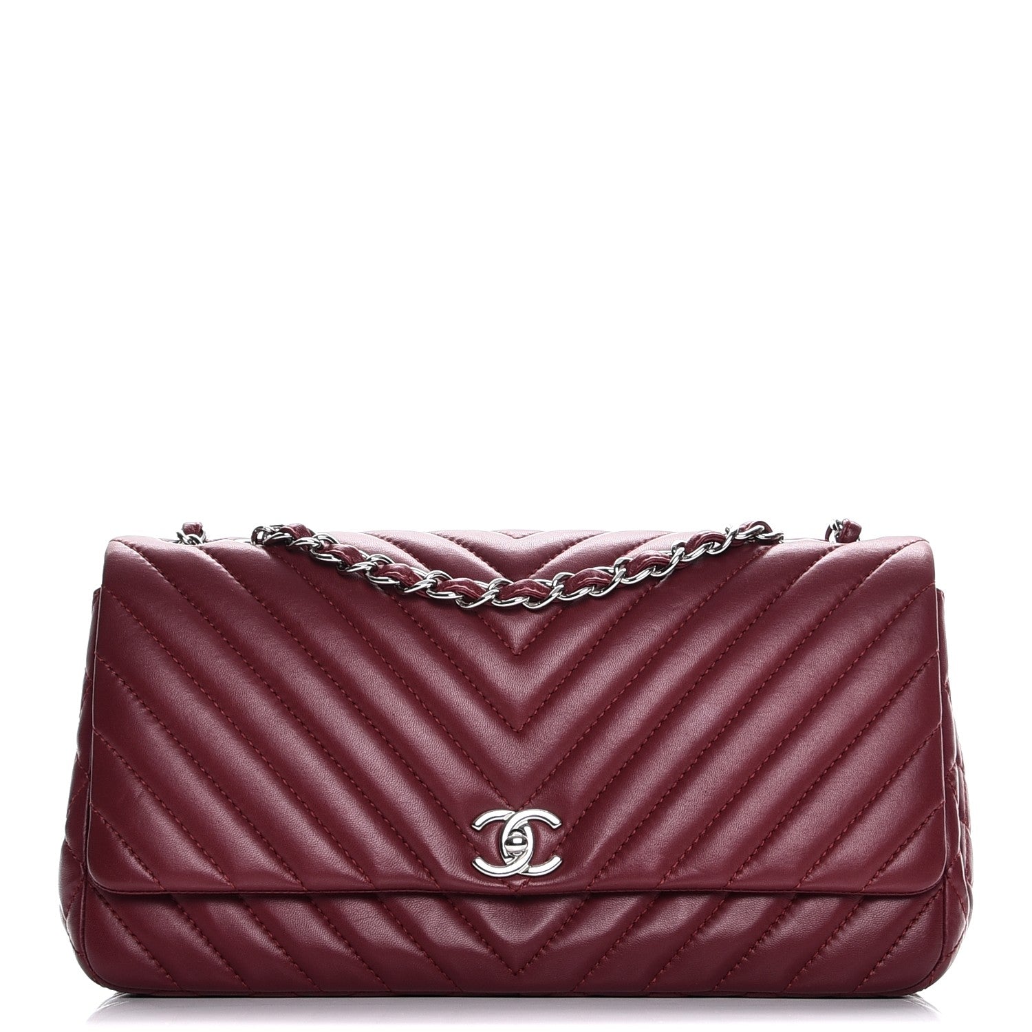Chanel Lambskin Chevron Quilted Large Surpique Flap Dark Red 1 of 9