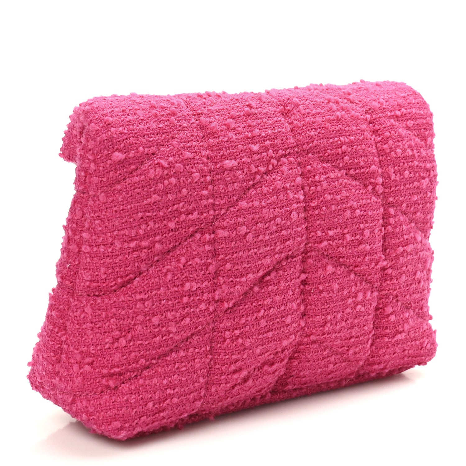 Saint Laurent Boucle Tweed Quilted Loulou Puffer Monogram Pouch Clutch Magenta 3 of 10