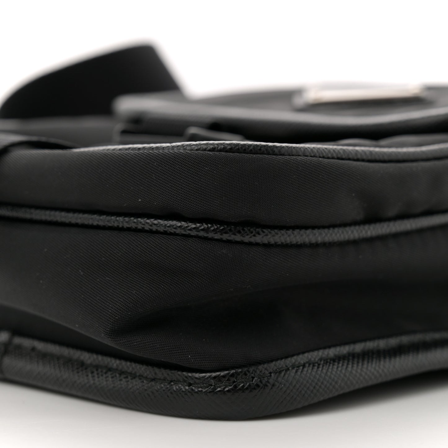 Re-Nylon Saffiano Mini Pocket Single Snap Buckle Messenger Bag Black