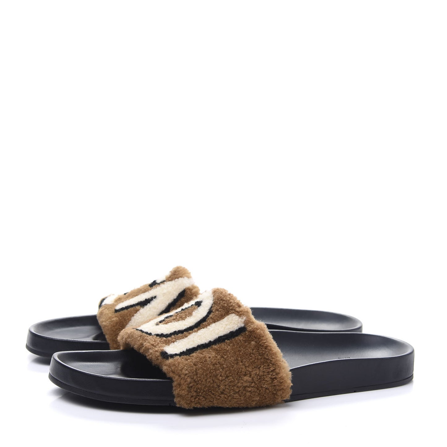 Shearling Logo Slide Sandals 10 Brown