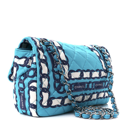 Chanel Silk Chain Printed Medium Single Flap Blue 3 of 12