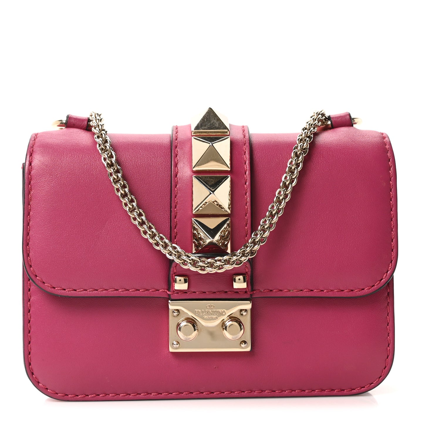 Vitello Small Glam Lock Rockstud Flap Deep Cyclamin