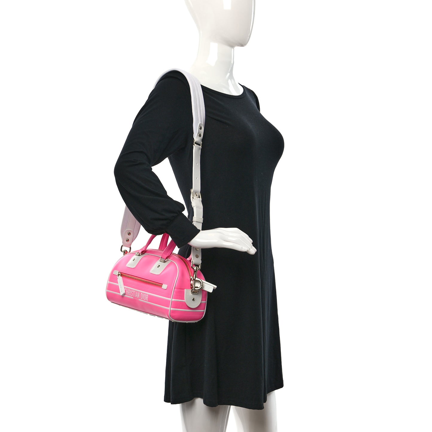 Calfskin Small Dior Vibe Zip Bowling Bag Pink Multicolor