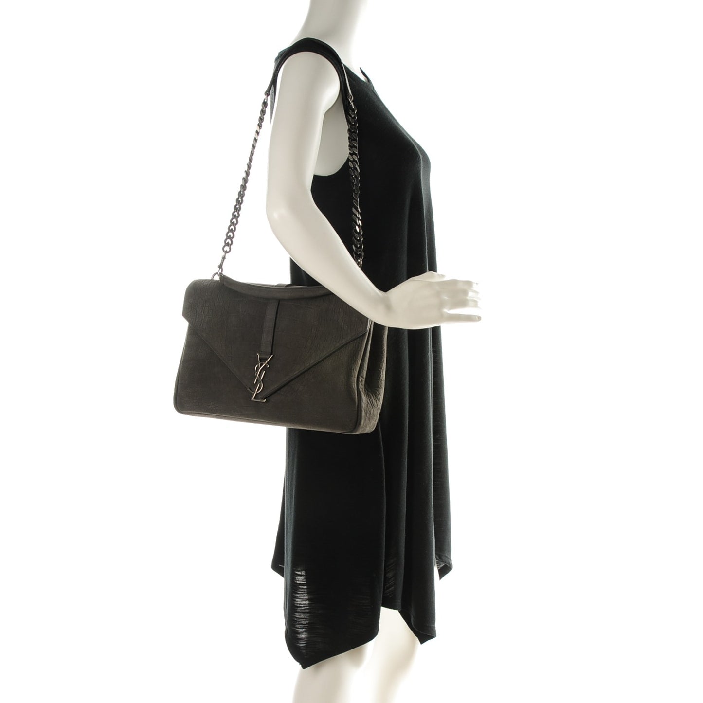 Crocodile Embossed Nubuck Monogram Large College Satchel Dark Gray