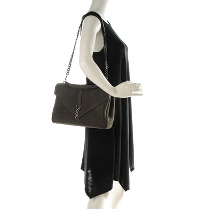Saint Laurent Crocodile Embossed Nubuck Monogram Large College Satchel Dark Gray 2 of 7