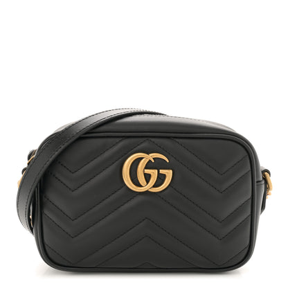 Gucci Calfskin Matelasse Mini GG Marmont Chain Shoulder Bag Black 1 of 11