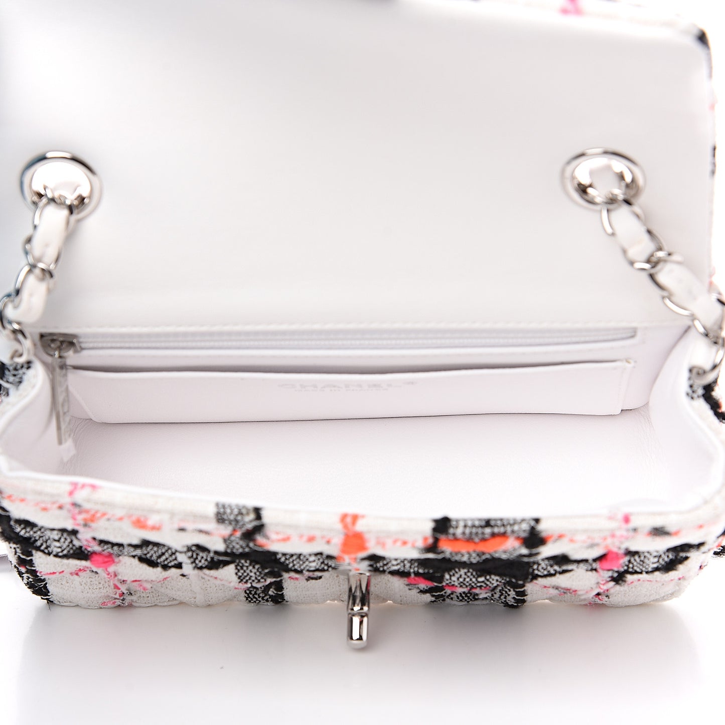 Tweed Quilted Mini Rectangular Flap Black White Pink