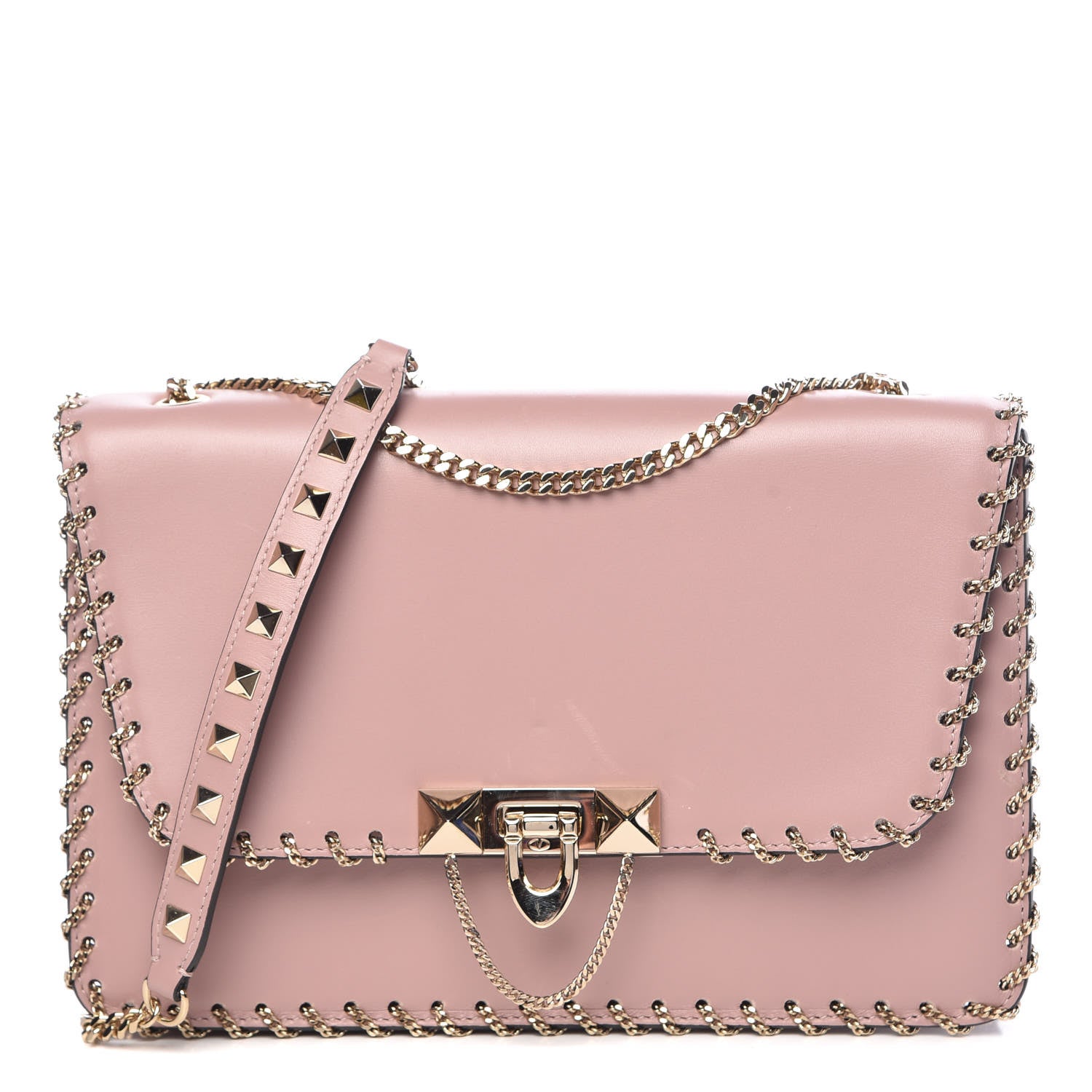 Valentino Garavani Vitello Groumette Small Rockstud Demilune Shoulder Bag Lipstick 1 of 10