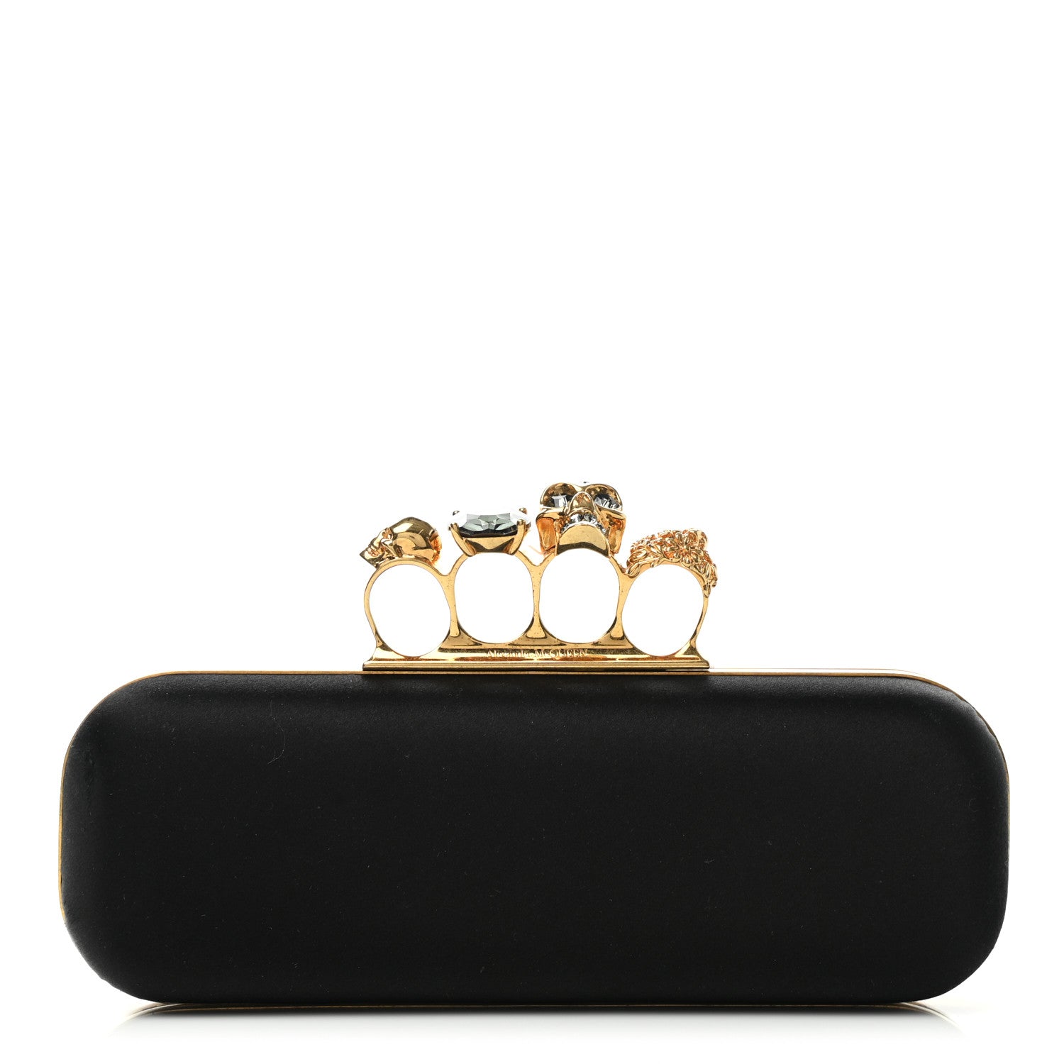 Alexander McQueen Satin Skull Knuckle Duster Box Clutch Black 1 of 7