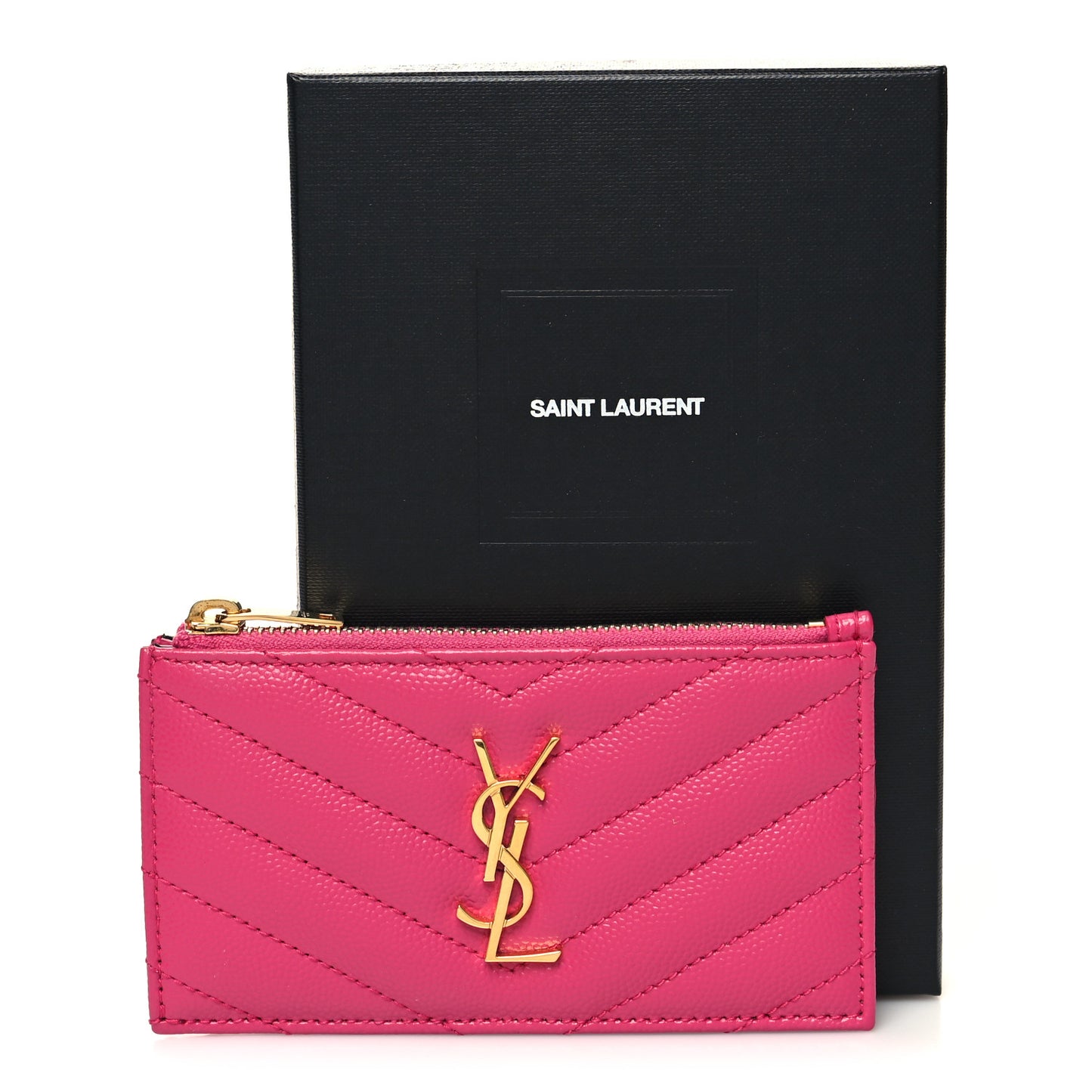 Grain De Poudre Matelasse Chevron Monogram Fragments Zippered Card Case Fresh Fuxia