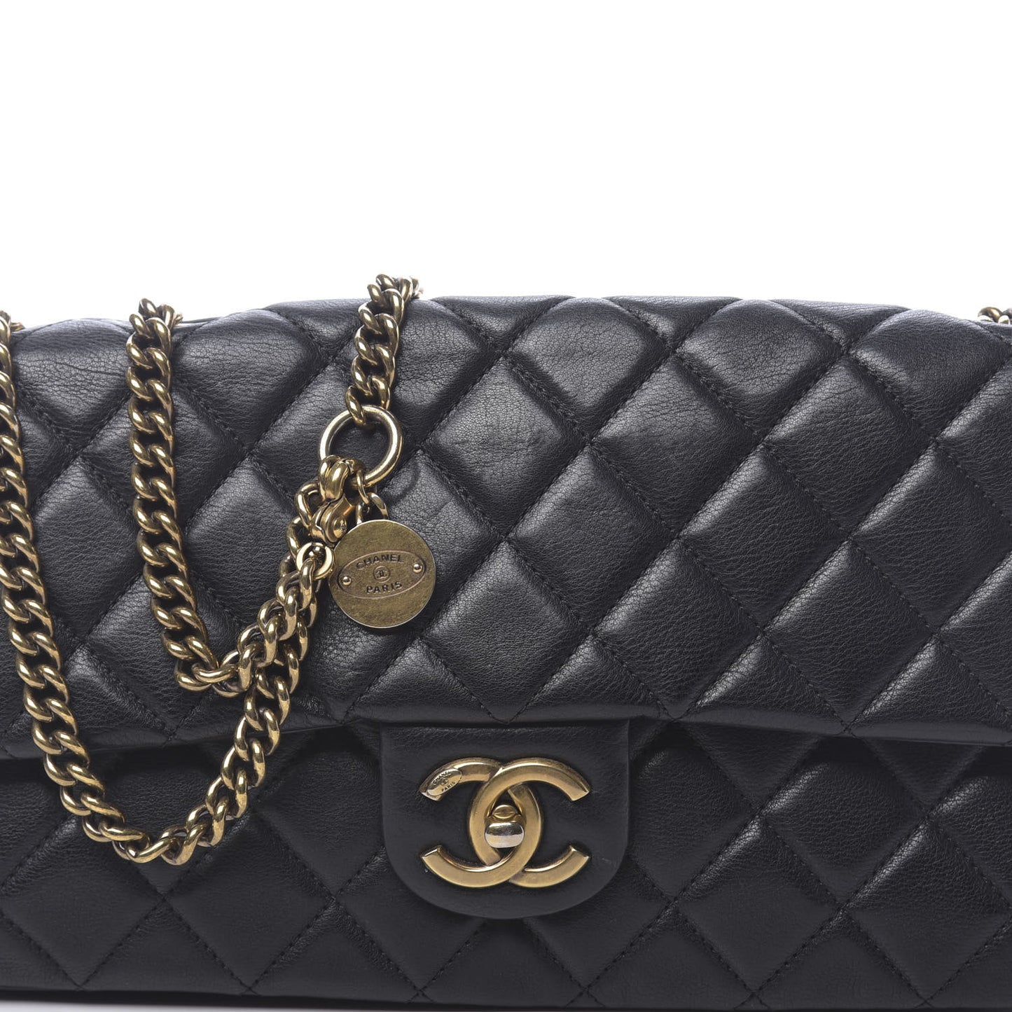 Calfskin Quilted Medium CC Crown Flap Black