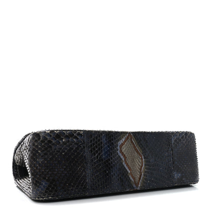 Chanel Metallic Snakeskin Jumbo Double Flap Blue 4 of 10