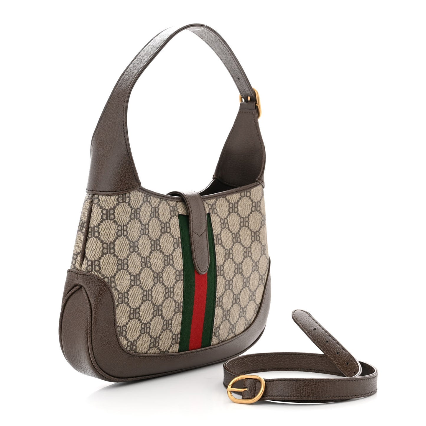X BALENCIAGA BB Supreme Monogram Calfskin Web Small Jackie 1961 Hobo Beige Ebony
