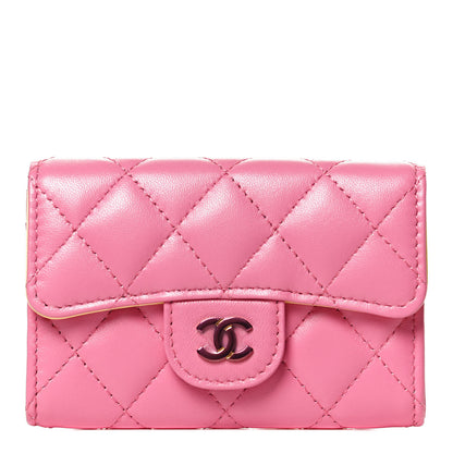 Chanel Lambskin Quilted Flap Card Holder Wallet Pink Yellow 1 of 11