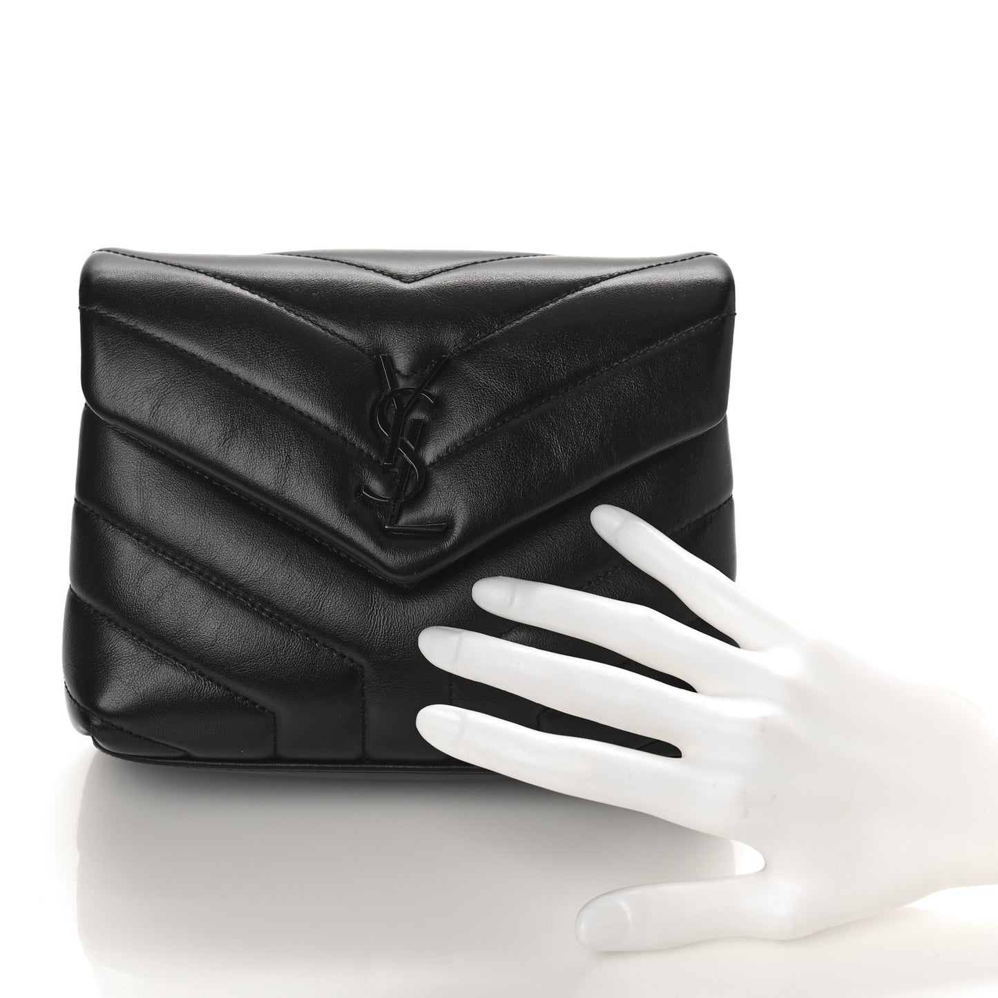 Calfskin Y Quilted Monogram Monochrome Toy Loulou Crossbody Bag Black