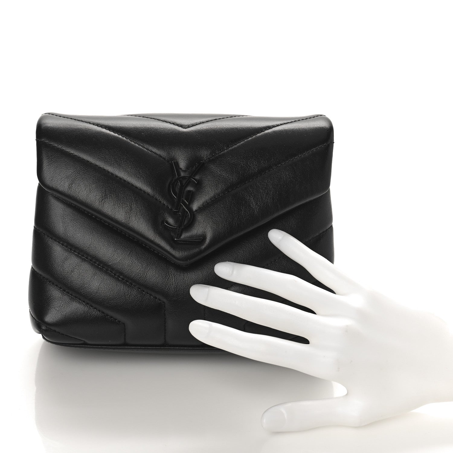 Saint Laurent Calfskin Y Quilted Monogram Monochrome Toy Loulou Crossbody Bag Black 2 of 8