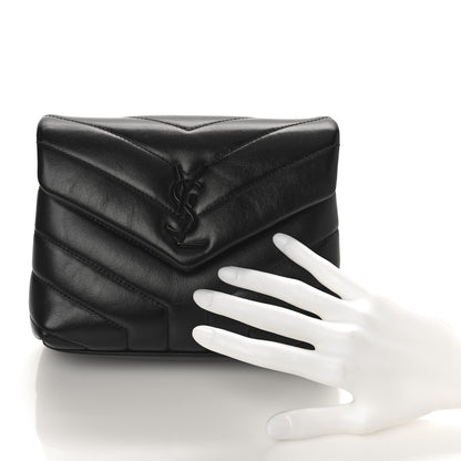 Saint Laurent Calfskin Y Quilted Monogram Monochrome Toy Loulou Crossbody Bag Black 2 of 8