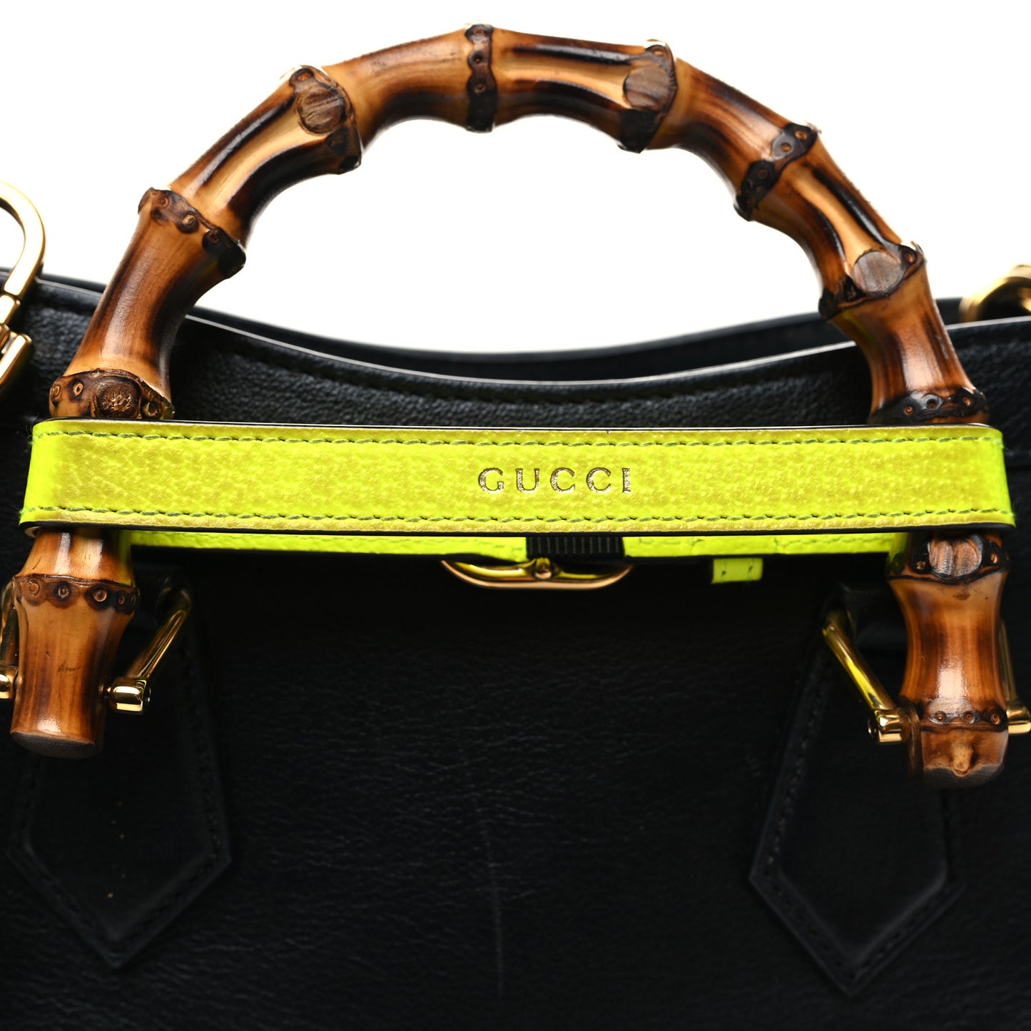 Calfskin Small Diana Tote Bag Black Yellow Fluo